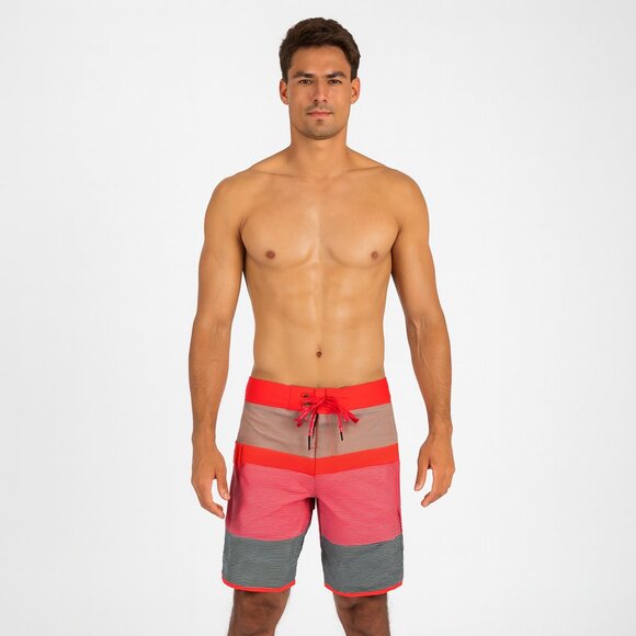 RVCA Commander Trunks 34 Red Black Stripe Boardshorts Performance Stretch NWT - Picture 1 of 14